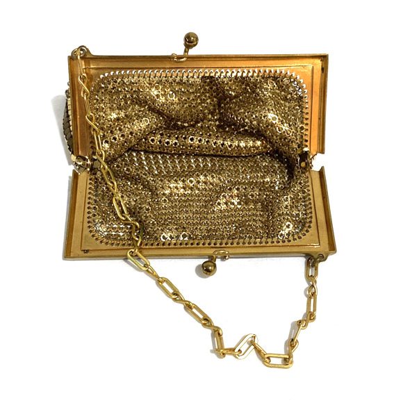 Vintage goldtone metal mesh purse top handle chain kiss clasp 1920's Art Deco - Picture 5 of 7